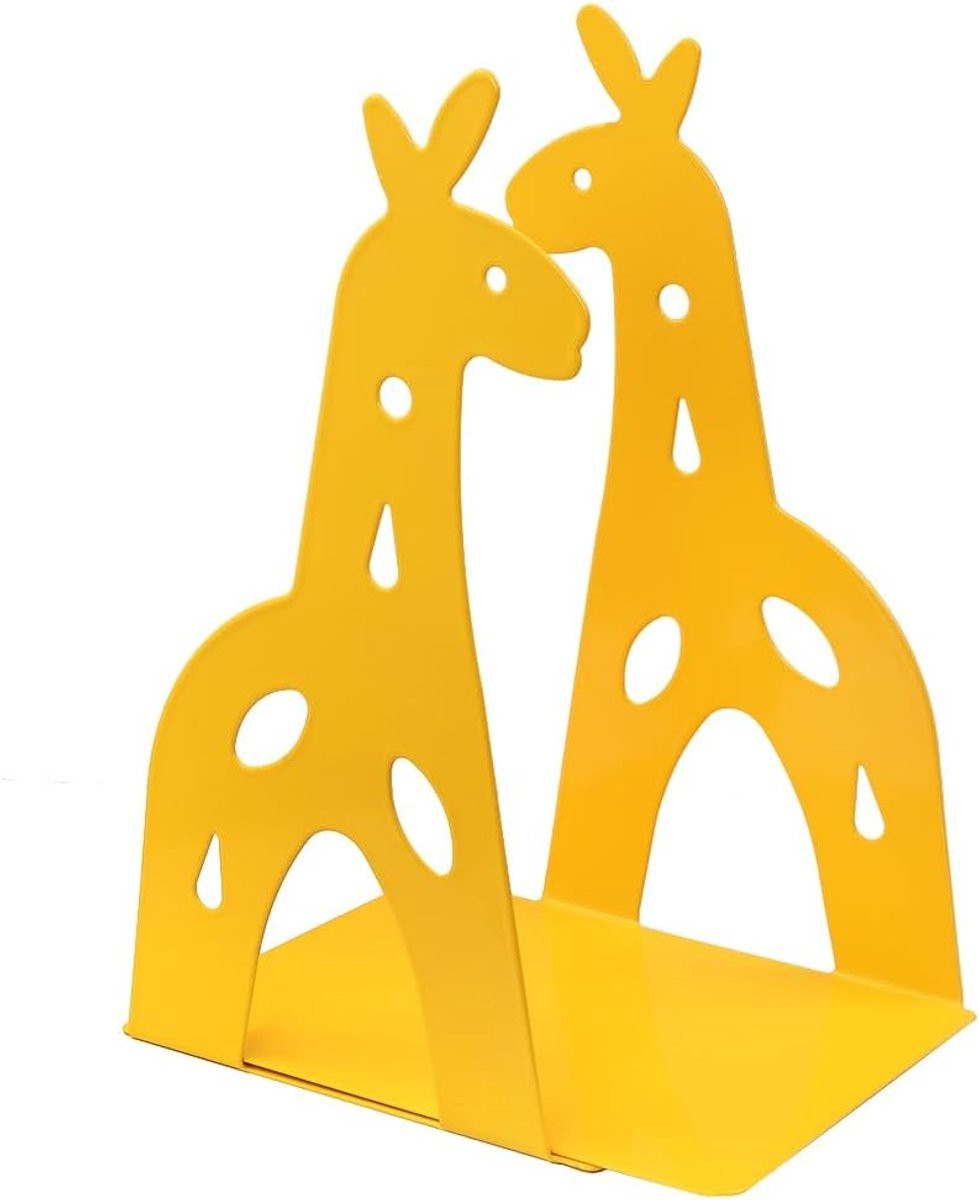 Metalen boekensteun Giraffe design Geel met antislip bureau-organizer