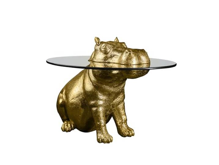 WERNS Design Beistelltisch Patty Potamus Gold – Statement Tisch, Nilpferd, Deko, 45x50x65 cm (H/B/T)
