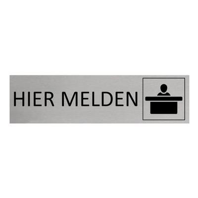 CombiCraft Aluminium Türschild Hier Melden 165x45mm mit 3M-Tape zur Befestigung, einfache Kennzeichnung von Räumen und Bereichen