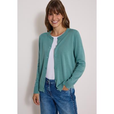 Cardigan CECIL, Damen, Gr. XS (36), mineral blau, Web, 60% Baumwolle, 40% Viskose, unifarben, comfort fit normal, Rundhals, Rippbündchen, Strickjacken, mit Knopfleiste