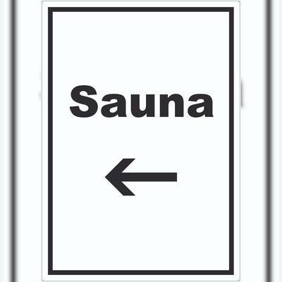 HB-Druck Sauna Aufkleber mit Text und Richtungspfeil links Erholung Entspannung hochkant A4 (210x297mm)