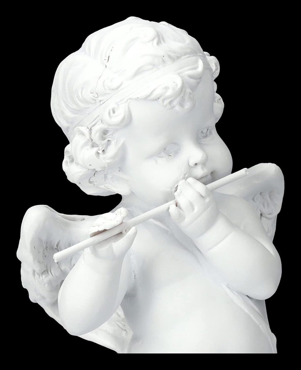 Wit handbeschilderd engel figuur decoratie voor op tafel, Hoogte: 22 cm