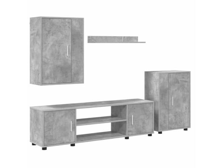 GKHPYURE TV-Möbel-Set, 4-teilig, Grau, Beton, Holz, mehrschichtig Wandschrank 140 cm, 4 Türen, 4 Regale, Wandmontage, für Wohnzimmer