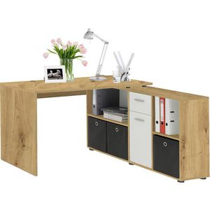 FMD-Möbel Schreibtisch Lex, 353-001, artisan eiche / weiß, mit Sideboard, L-Form, 136 x 74,5 x 136 cm