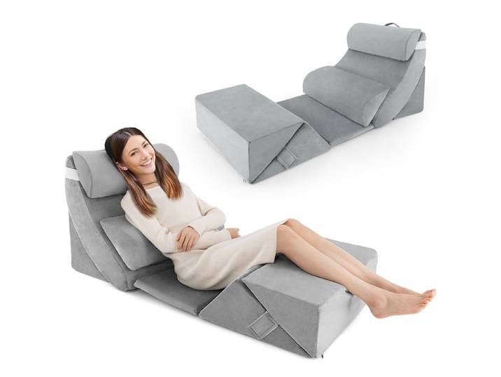 Set van 7 Kussens van Traagschuim Leeskussen / Orthopedische Kussens / Wasbare Hoes / Ergonomisch / Grijs