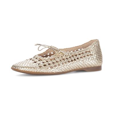 Ballerina GABOR, Damen, Gr. 39, Leder, champagner, Ziegenleder, Flechtoptik, metallic, Schuhe Ballerina, Sommerschuh in modischer Flecht- und Metallicoptik