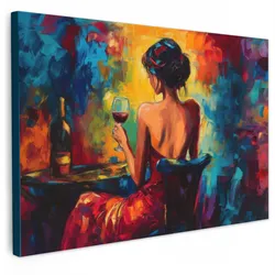 LEINWANDBILD Wein - Frau - Stimmungsvoll - Farbenfroh Groß 140x90 cm