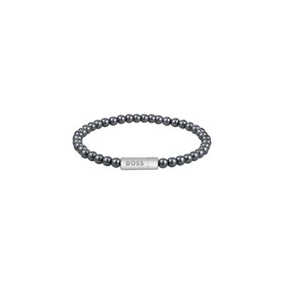 Armband BOSS "SPHERE BEADS", silber (edelstahlfarben, grau, grau), Armbänder, Damen, 19cm, Edelstahl, Armband, mit Onyx oder Hämatit