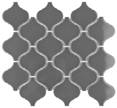 "Merola Tile Metro Lantern Glossy Dark Grey 9-1/2"" x 10-3/4"" Porcelain Mosaic Floor and Wall Tile"