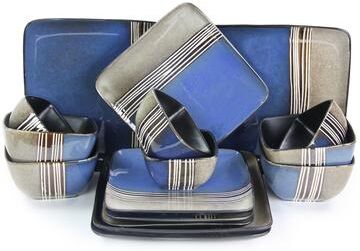 Elama Uptown Loft 16 Piece Double Bowl Stoneware Dinnerware Set with Service for 4