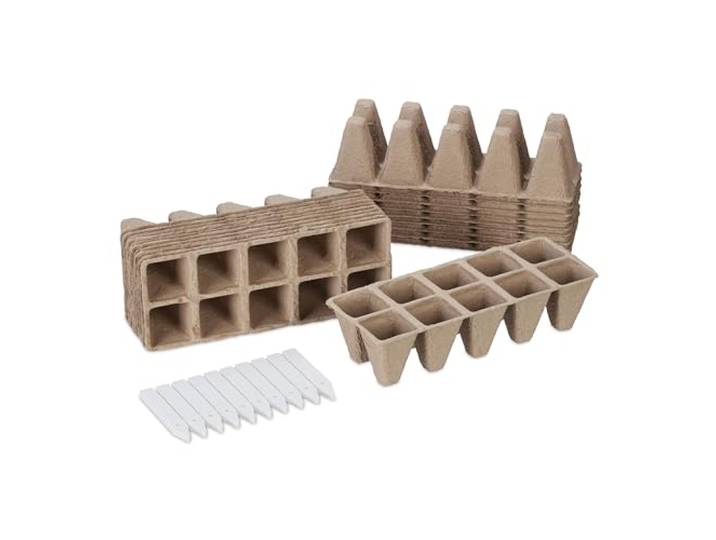 Relaxdays Pot semis\, lot Pratique de 200\, avec 40 étiquettes\, pour la Culture\, HLP : 5\,5 x 3\,5 x 3\,5 cm\, Marron
