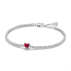 Pandora 590041C02 Damen-Tennisarmband Rotes Funkelndes Herz Silber, 16 cm