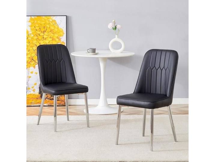 Chaise salle à manger - KOMHTOM - Design moderne minimaliste - Cuir PU noir - Dossier ergonomique - Piètement métal