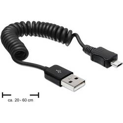 Delock USB-Kabel USB 2.0 USB-A Stecker, USB-Micro-B Stecker 0.60 m Schwarz Spiralkabel 83162