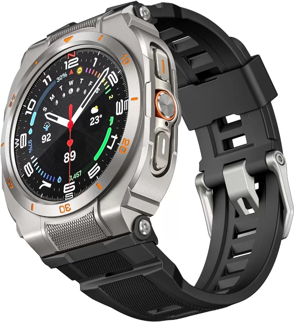 INF GDB Zwei-in-eins Halb-Wrap 47MM Armband, kompatibel mit Samsung Galaxy Watch Ultra GDB – Silikon, Zinklegierung, Edelstahl Schwarz + Splitter