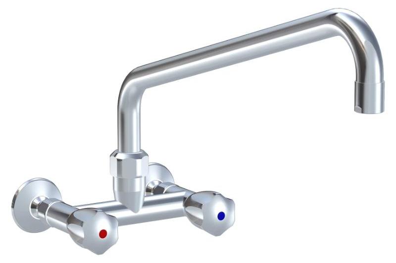 Küchenarmatur Zweigriffmischer | Wandmontage | Messing | Schwenkauslauf | A300/ A450, Variante:Ausladung A 450