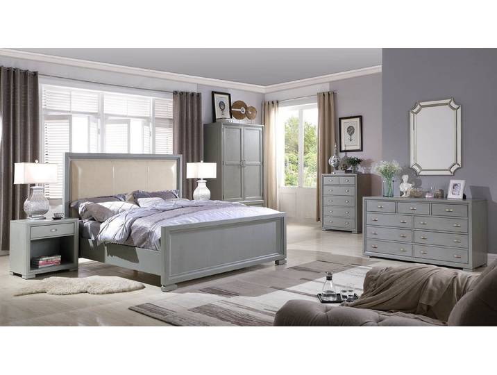 JVmoebel Komplettschlafzimmer Elegantes graues Schlafzimmer Set mit Bett, Nachttischen und Kommoden, (6-tlg), Made in Europa