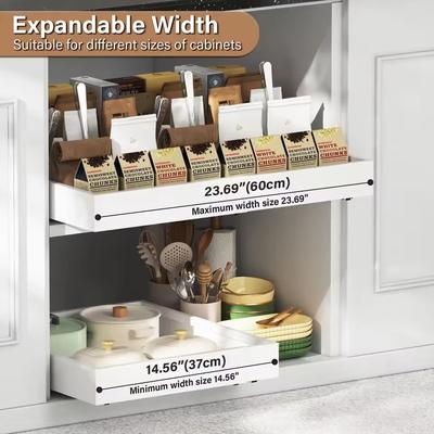 Uplifted Finds Pull Out Cabinet Organizer Tray Expandable Under Sink Storage Rack & Silent Slide Drawer white