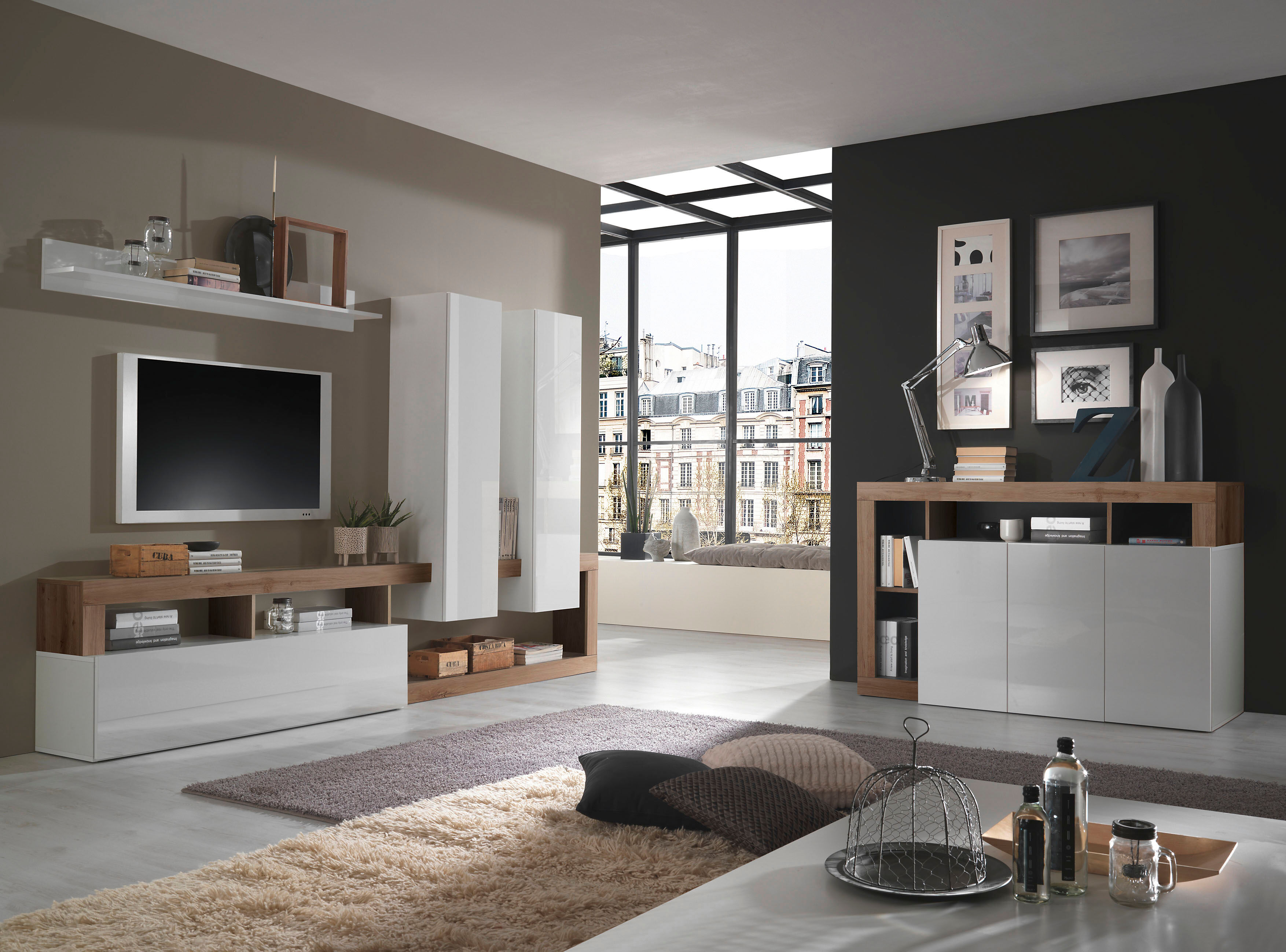 Wohnwand HOME AFFAIRE "Hamburg", weiss (weiß, mercure), Kastenmöbel-Sets, Wohnwand weiß, mercure Einheitsgröße