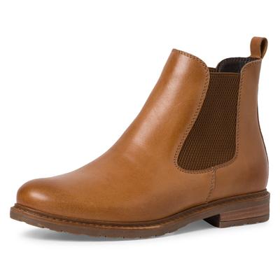 Chelseaboots TAMARIS, Damen, Gr. 37, Textil, braun (braun used), Kalbsleder, schimmernd, unifarben, Schuhe Chelseaboots, Businessschuh, Chelsea Boot im klassischen Look, schmale Form