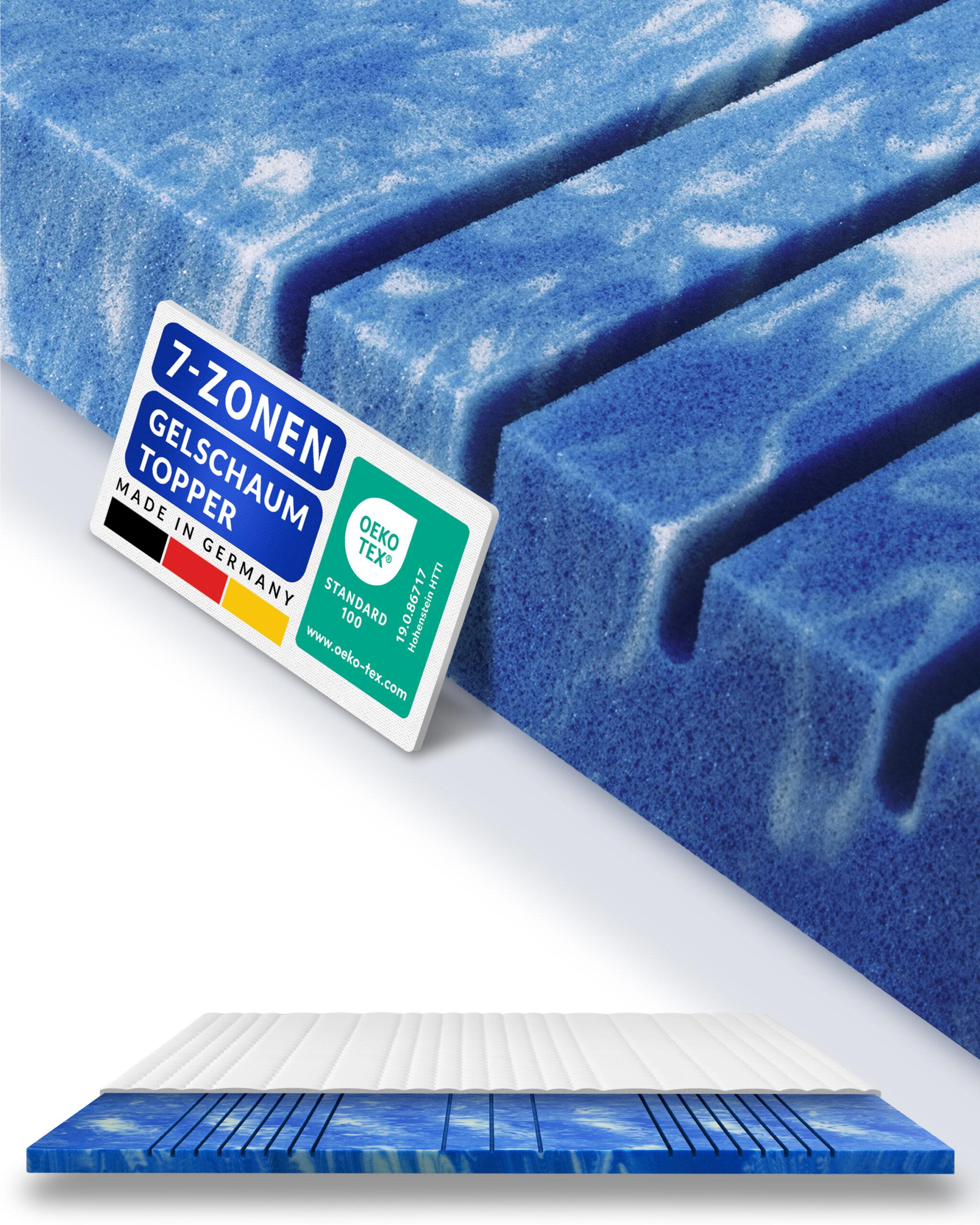 AM Qualitätsmatratzen | 7-Zonen Deluxe Gelschaum-Topper 90 x 200 cm