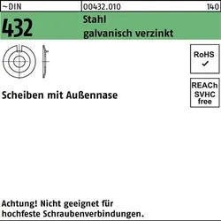 Scheibe DIN 432m.Außennase 21 Stahl galv.verz. 50 Stück