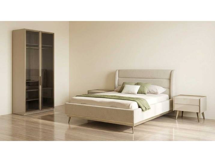 JVmoebel Schlafzimmer-Set Schlafzimmer Set Beige Modern Luxus Bett Kleiderschrank 2x Nachttische, (4-tlg., 1x Bett, 2x Nachttische, 1x Kleiderschrank)
