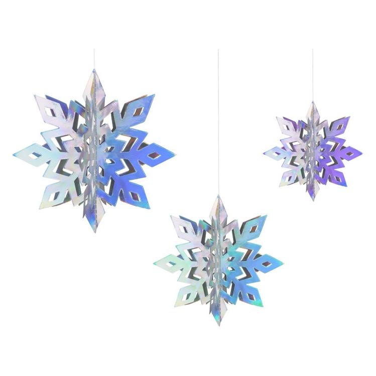 Partydeco Hanging decoration Snowflakes, iridescent, 15-25cm (1 pkt / 6 pc.) (6 Stk.) (ZSC4-017)