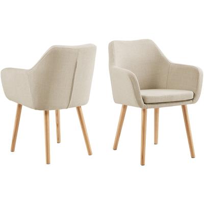 Armlehnstuhl SALESFEVER "Komfortabler Esszimmerstuhl mit Stil", beige (beige, natur, natur, beige), B:62cm H:84cm T:60cm, Massivholz, Polyester, Stühle, Armlehnstuhl, Stuhlbeine aus massivem Eichenholz