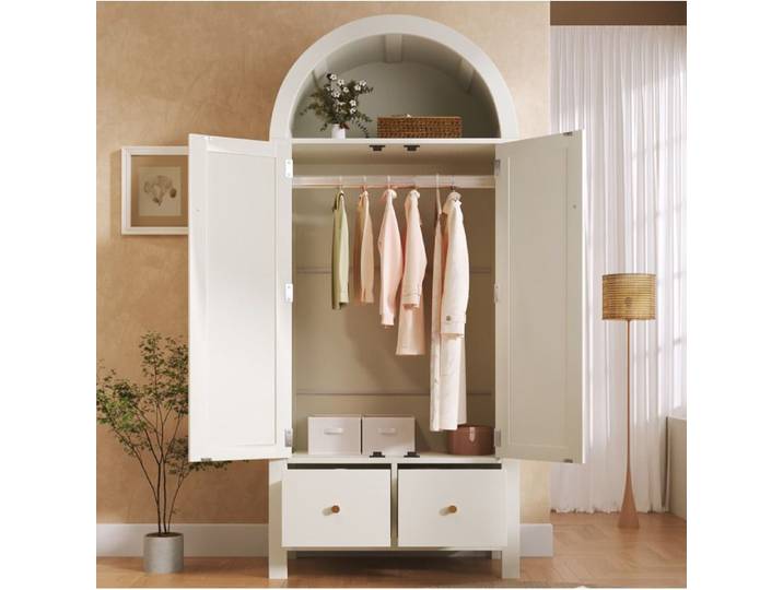 Armoire de chambre AESVAR style campagne blanche 181x78x45 cm 2 portes 2 tiroirs penderie