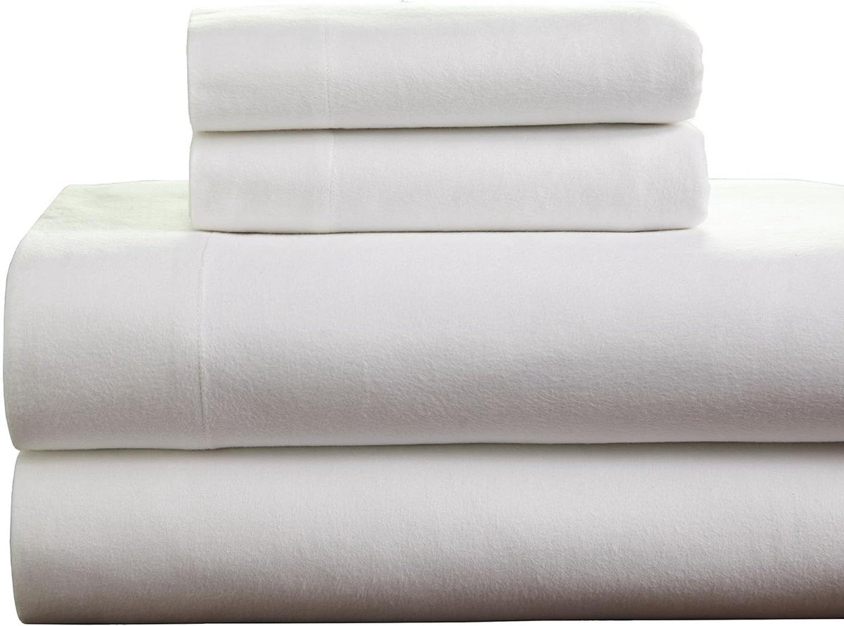 Katoenen Flanel Lakenset - Wit - 3-delig - Extra Zwaar 175 GSM - Twin