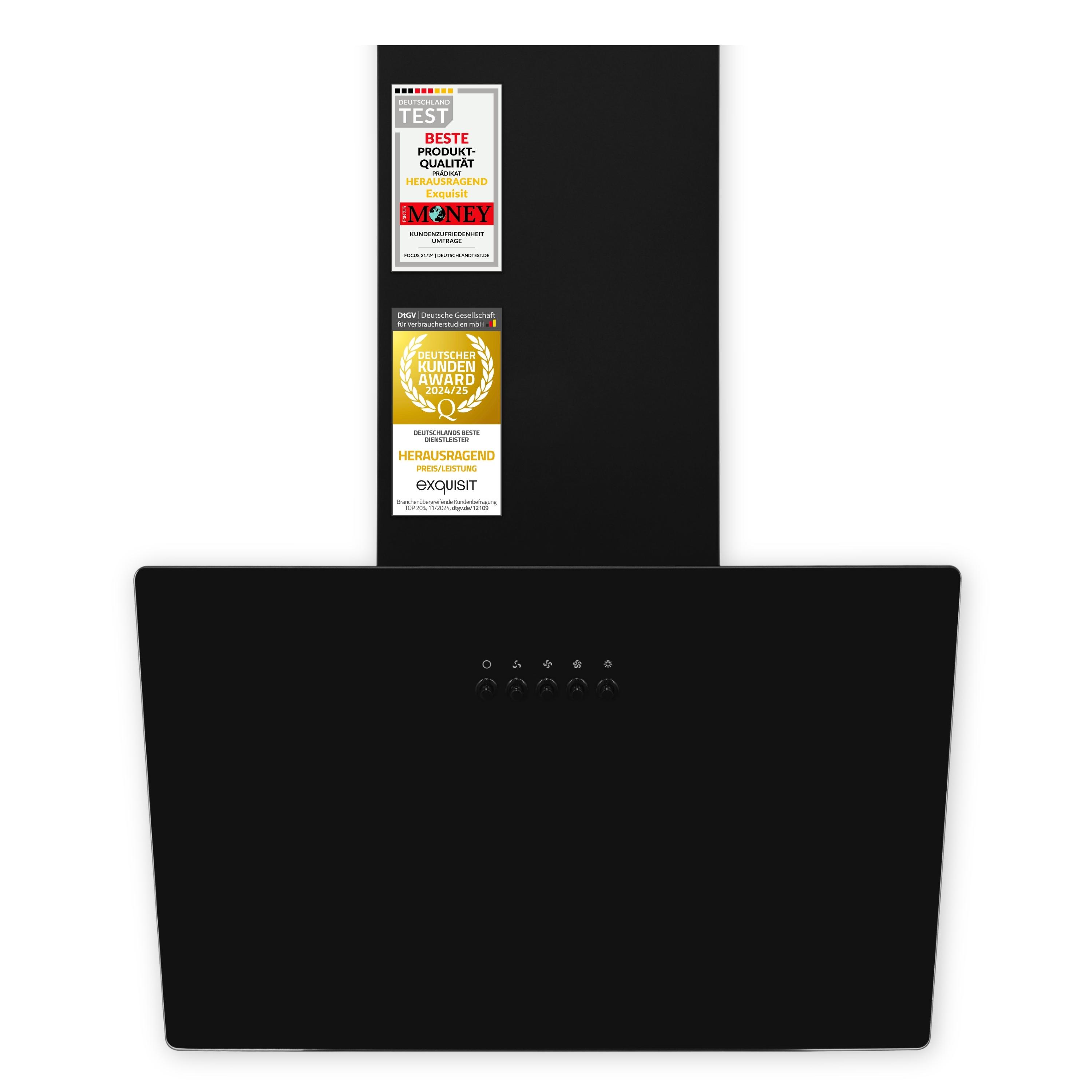 Exquisit Dunstabzugshaube, 59,8 cm, Wandhaube, Abluftbetrieb, Umluftbetrieb, LED-Beleuchtung, Schwarz, KFD60-020 schwarz