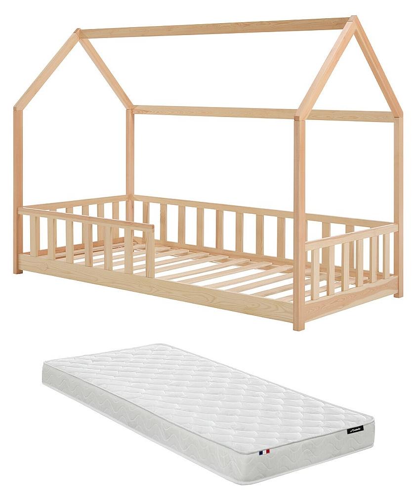 Hausbett 90 x 190 cm - Kiefer - Natur + Matratze MARTEVI