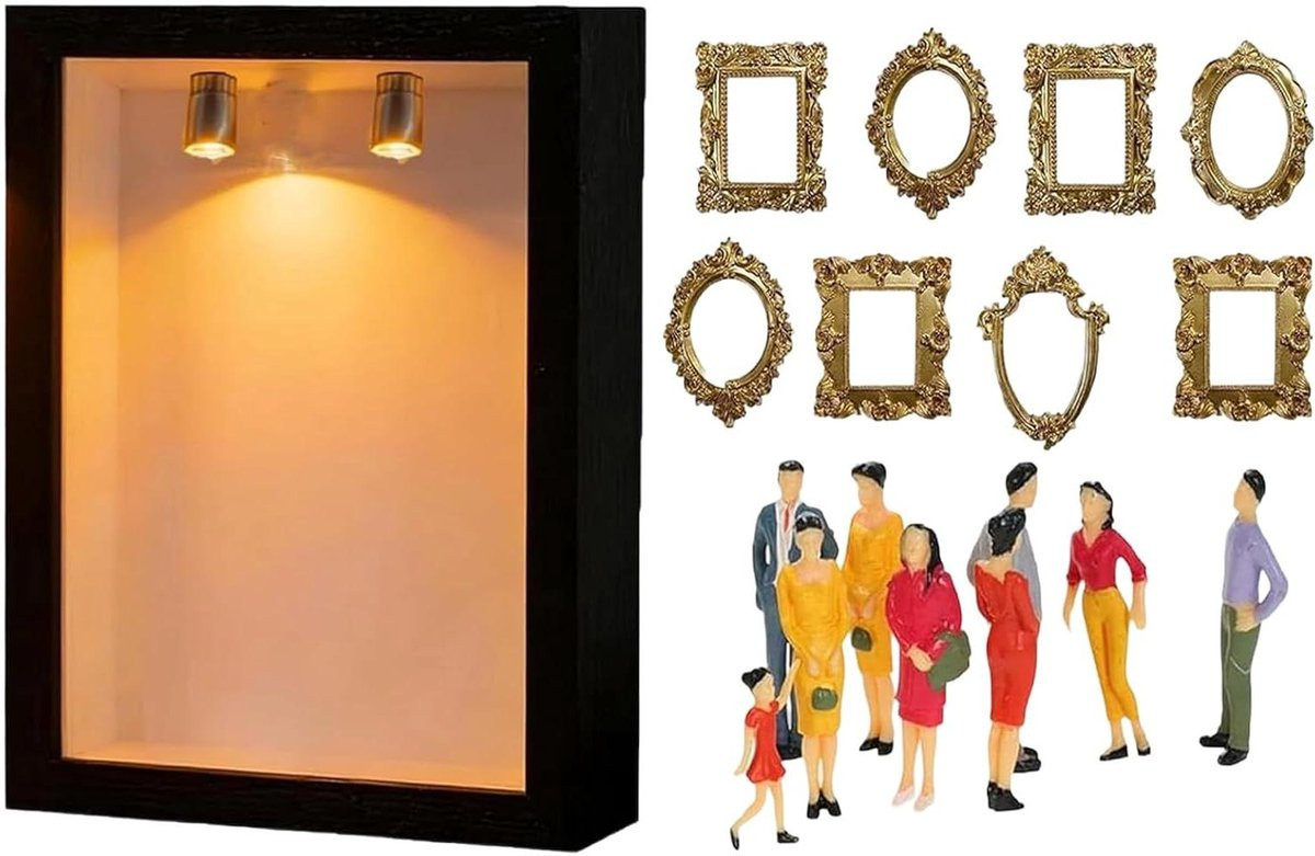 Mini Museum Silhouette Box Herinneringsdoos Fotolijst met LED Verlichting - Zwart - 25 cm