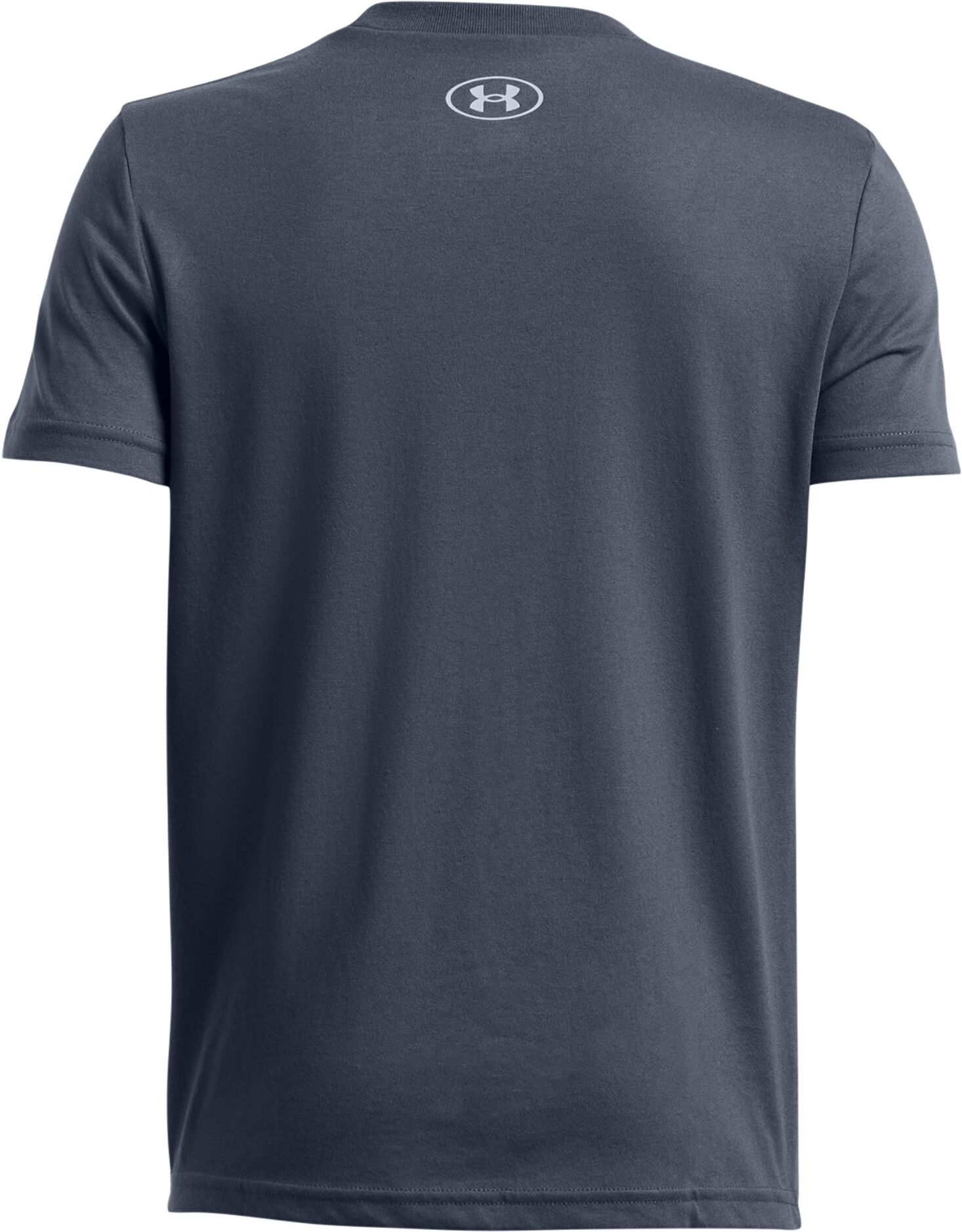 T-Shirt UNDER ARMOUR "UA B LOGO WORDMARK SS", Jungen, Gr. XS, grau (downpour gray, fire, mod gray), Obermaterial: 60% Baumwolle, 40% Polyester, Rundhals, Shirts T-Shirt, für Kinder geeignet, mit Logodruck, Kurzarm downpour gray, fire, mod gray XS