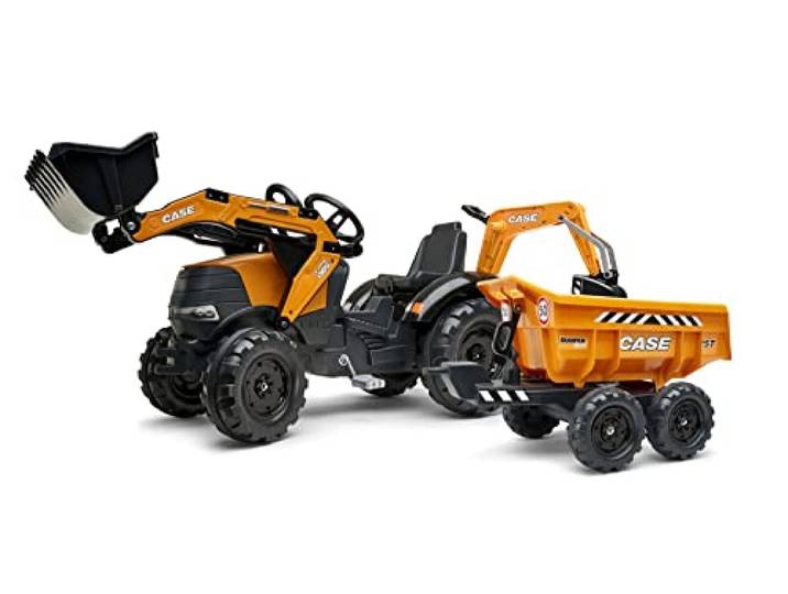 Falk - Bagger mit Pedalen Case CE mit Bagger und Kippanhänger – ab 3 Jahren Frontbagger und schwenkbarer Bagger – Anhänger kippbar – Drehbarer Sitz – 997 W