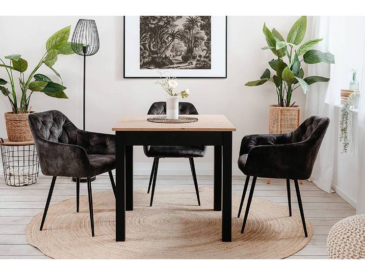 Table Galatan avec fonction extensible 80 x 80cm Marron/Noir/Imitation chêne/Noir
