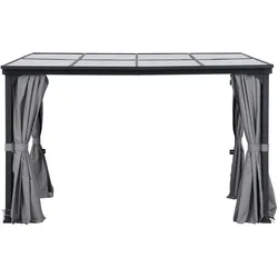 Stahl Wandpavillon MEIJE mit Vorhängen und Netz - 360cm x 300cm, schwarz