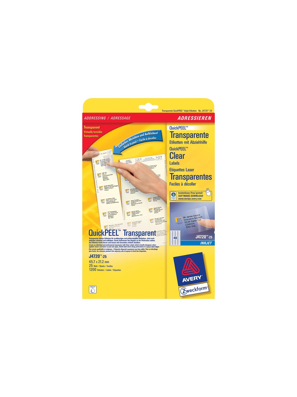 Avery Zweckform J4720 - labels - 1200 label(s) - 21.2 x 45.7 mm