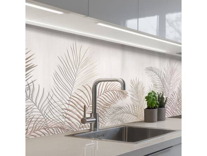 Crédence Décorative de Cuisine - Décoration Murale - Motif Feuilles - Beige - Botanique - Vintage 200x60 cm - KitchenYeah