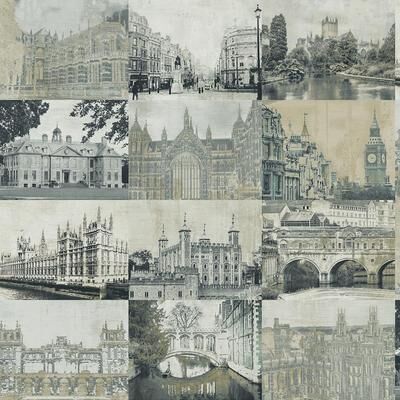 Seabrook Designs Preston Framed Buildings Unpasted Wallpaper