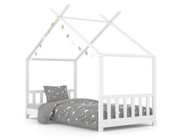 Cadre de lit d'enfant - - 70x140 cm - blanc - bois de pin massif - Structure cabane - Montage simple 5361