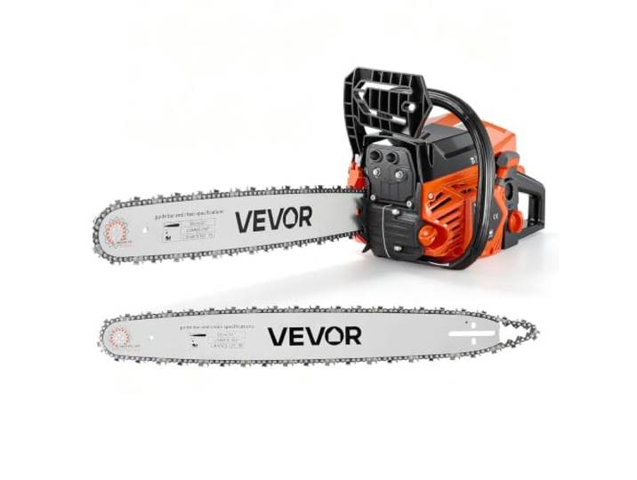 VEVOR Tronçonneuse Thermique 62 cm³ 2\,7 kW Scie à Chaîne à Essence 2 Temps Pour Coupe Bois\, Élagage\, Défrichage\, avec Guides-chaînes 508/558\,8 mm\, Starter Synchronisé à Accélérateur\, Double Réservoir