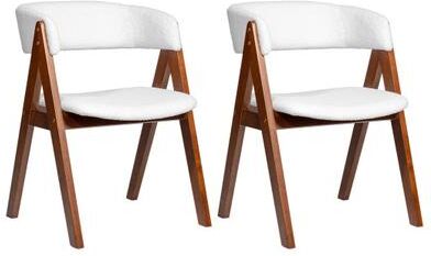 Costway Wooden Dining Chair Set of 2 Mid-Century Modern Sherpa Upholstered Kitchen Dining Room Chairs-Walnut