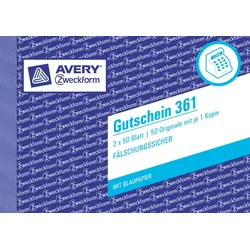 Avery Zweckform Formularbuch Gutschein A6 quer fälschungssicher 2x50 Blatt mit Ausfüllhilfe