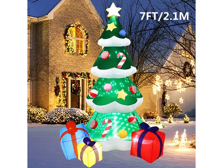 Arbre de noël gonflable de 2.1M/7 pieds, avec lumières LED, ornement extérieur, cadeau de noël, fête du nouvel an, jouets de décoration intérieure