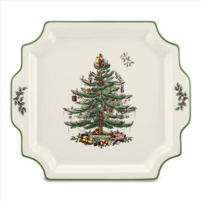 Spode Christmas Tree Square Handled Platter - 12.5 in