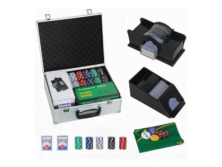 kowdom Spielesammlung Poker-Koffer Set 300 Jetons, Kartendecks, Würfel, Filzmatte, Poker, Poker-Koffer, 300 Jetons, Komplettset, Casino-Ausrüstung