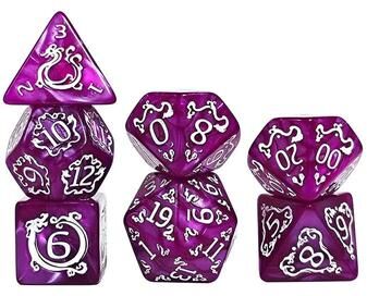 Uplifted Finds 7 Piece Dragon Pattern Polyhedral D&D Dice Set plum
