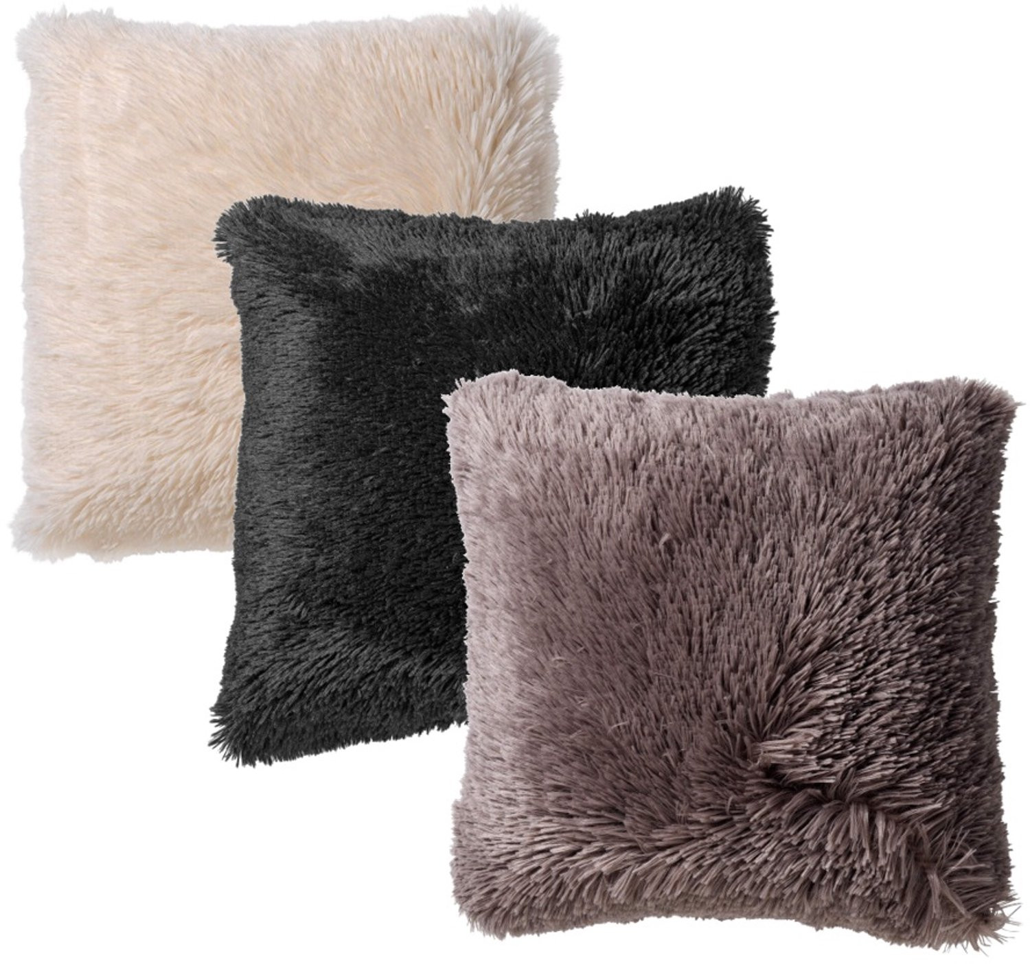 Dutch Decor Kussenset met binnenkussens - Fluffy sierkussens - Zwart, Offwhite, Taupe